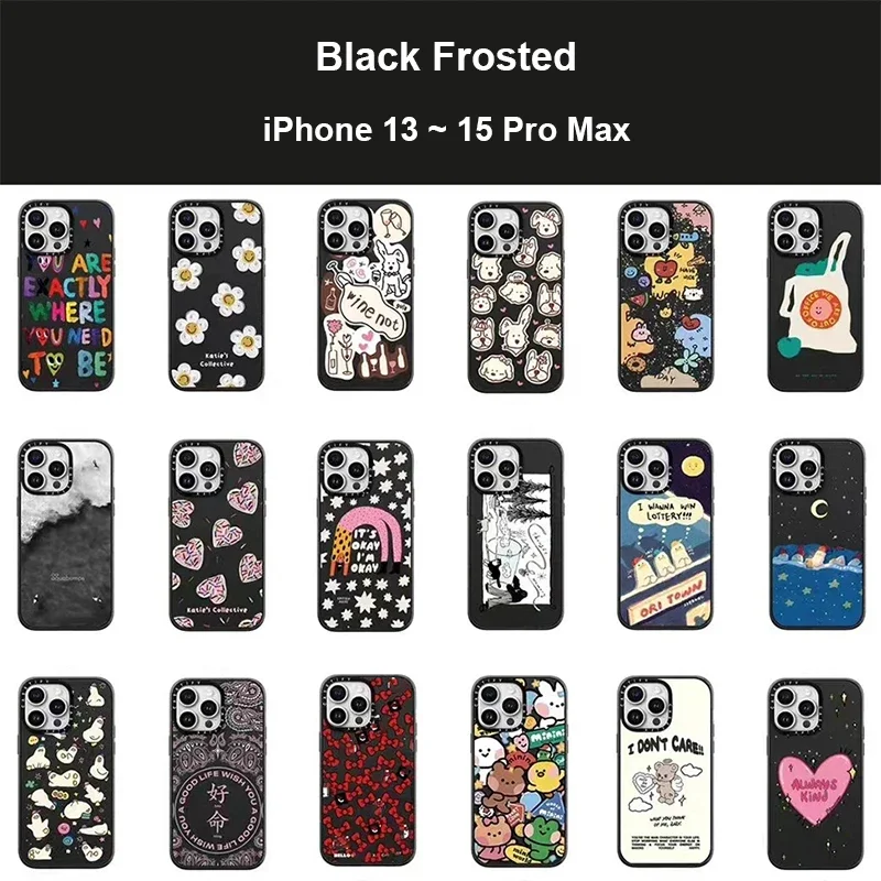 Black Border Frosted Phone Case Cover for iPhone 13 14 15 16 Pro Max Protective Case