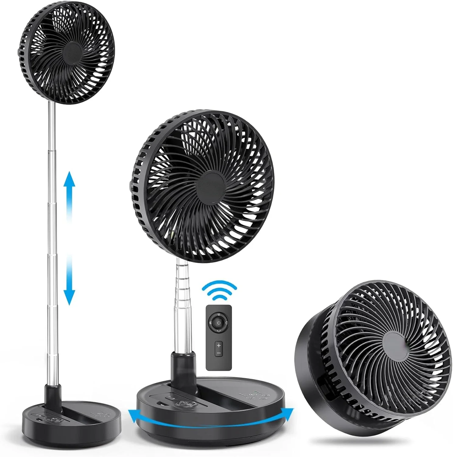 

Foldable Quiet 8-inch Desk Fan with Remote Control, Battery Operated Oscillating Pedestal Fan, 10000mAh, Input & Output Ports. E