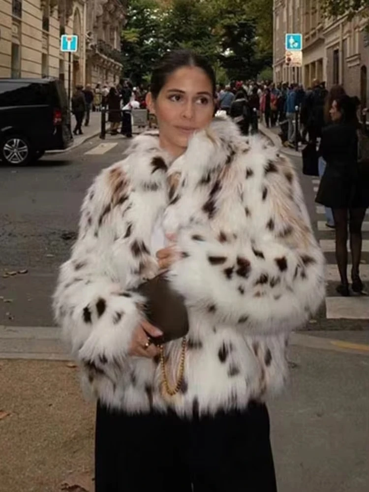 HH-abrigo elegante de piel sintética para mujer, chaqueta holgada de felpa de manga larga con cuello alto, prendas de vestir gruesas y cálidas para mujer 2025