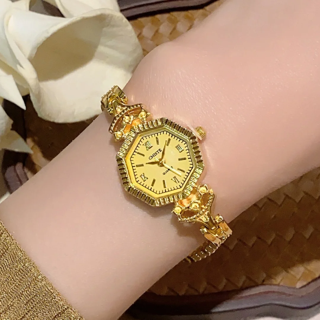 Vintage poligonal dial novo relógio feminino moda pulseira de ouro senhoras relógios de quartzo meninas relógios de pulso relojes para mujer