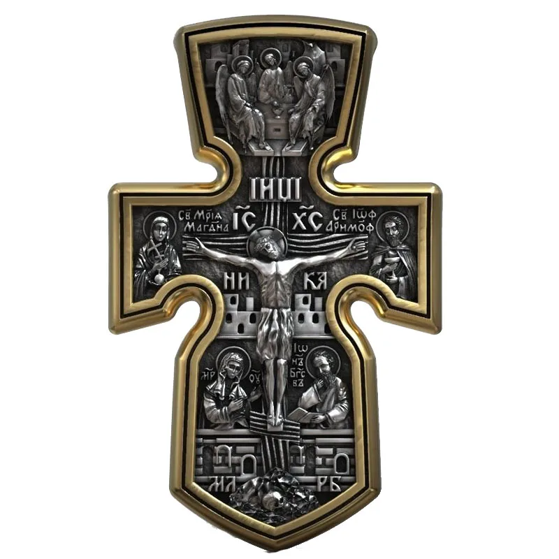 

24g Holy Trinity Gilded Cross Christian Iconic Gilding Crucifixion Trinity Cross Pendant Customized 925 SOLID STERLING Silver