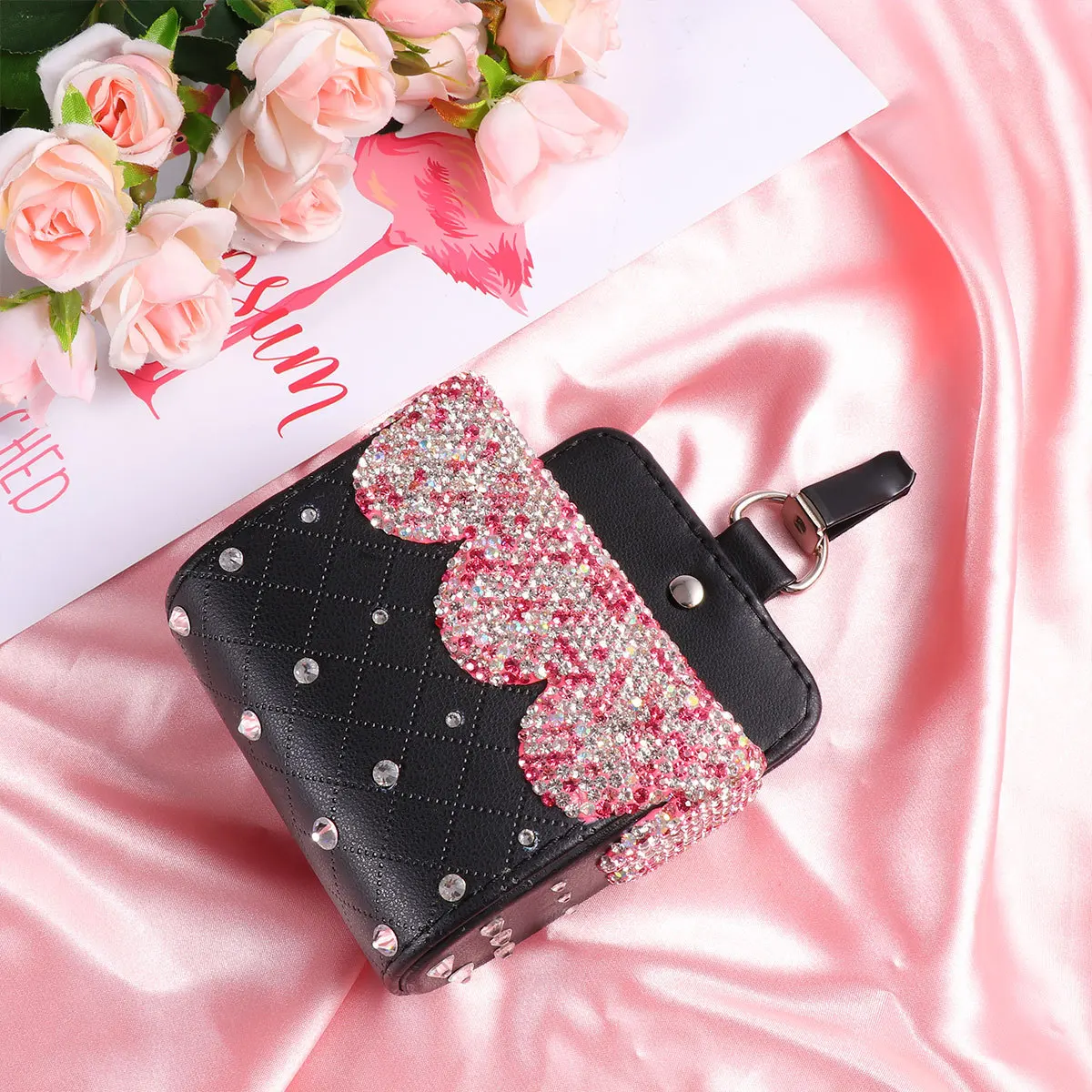

Car Seat Storage Box Pink Rhinestone Decor Multifunctional Organizer Mobile Phone Bottle Holder Car Outlet Storage Pouch