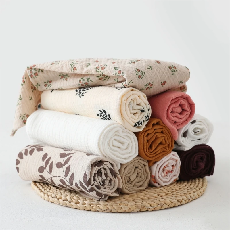 

Cotton Swaddle Blanket Baby Blanket Solid Color Floral Print Muslin Diaper Swaddle New Born Crinkle Fabric Born Stroller Cover