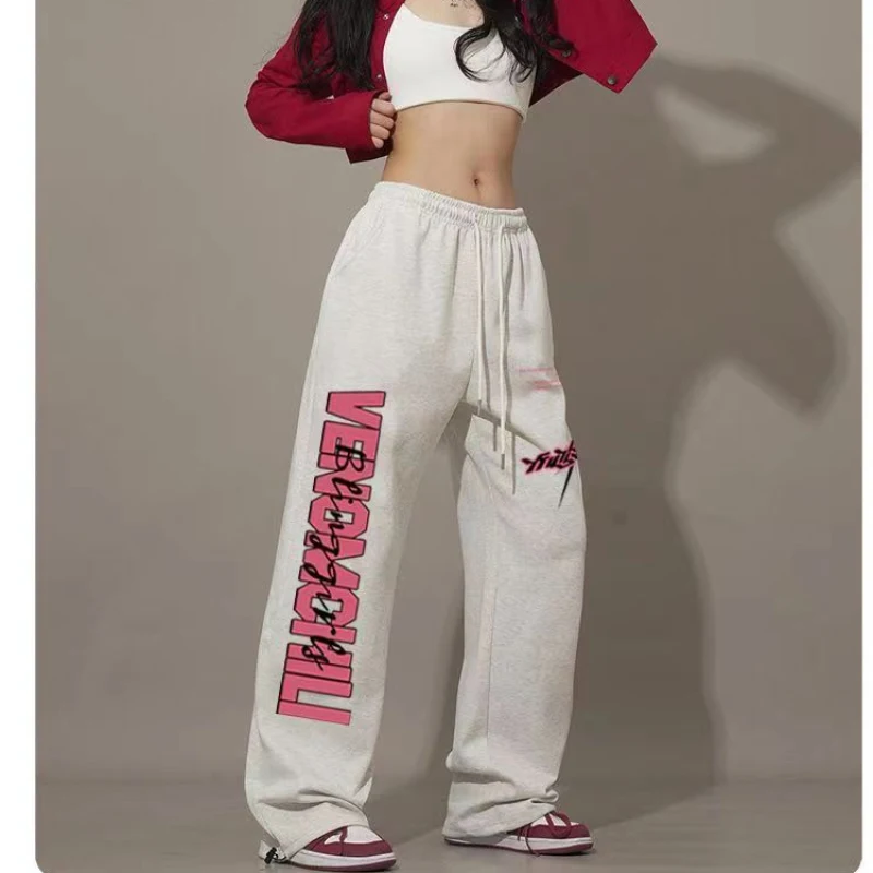 Americano hip-hop carta impressão calças femininas dança de rua cordão design moletom feminino primavera verão novo 2024 calças