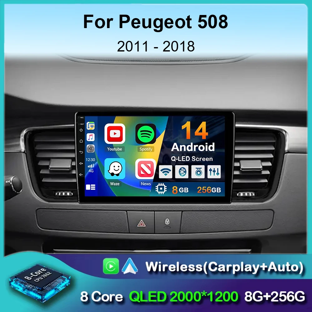 

Автомагнитола CarPlay для Peugeot, мультимедийный видеоплеер на Android 14, 4G + WiFi DSP для Peugeot 508 2011-2018, 2 din DVD