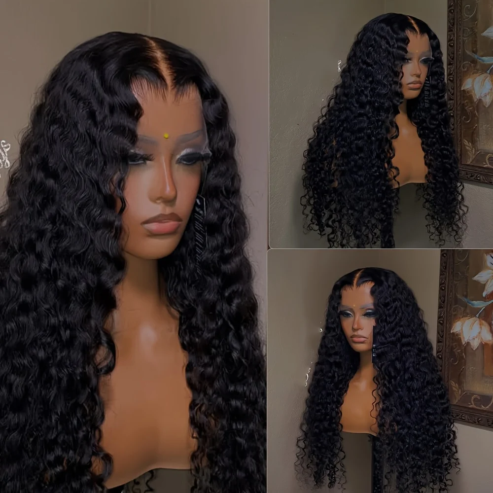 Black long wavy synthetic lace front wig, extra long wavy wig, 200% density, black wavy wig suitable for party wear
