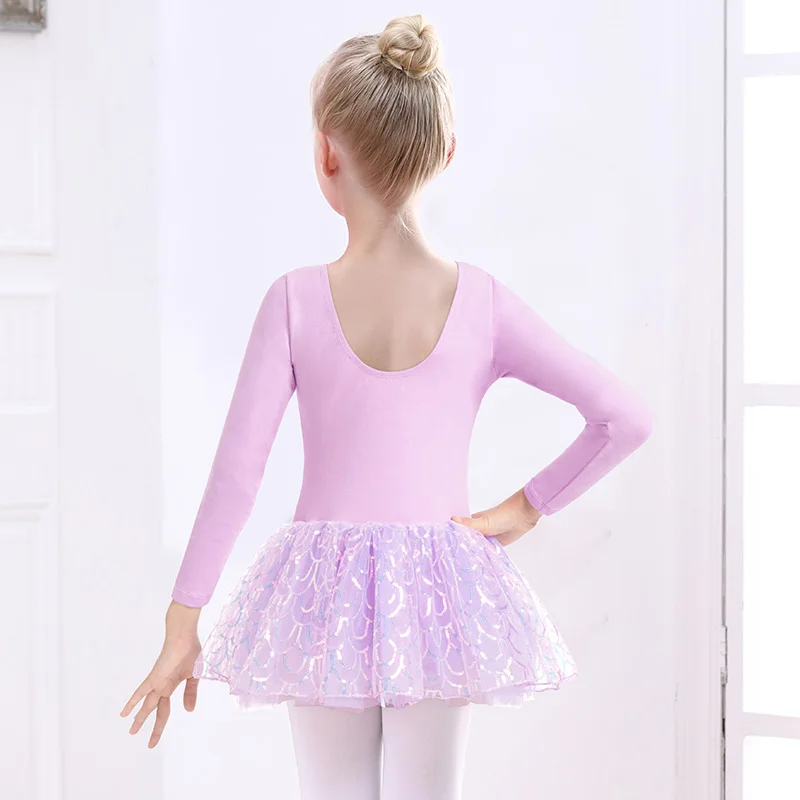 الفتيات الباليه الرقص ثلاث طبقات توتو يوتار لفتاة الجمباز الرقص مع الكلاسيكية طويلة الأكمام سباركلي الترتر فستان رقص