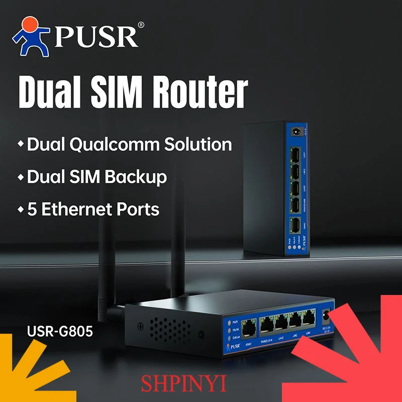 جهاز توجيه PUSR ثنائي الشريحة، حل Qualcomm، غلاف معدني يدعم منافذ WAN المزدوجة، الرسائل القصيرة، VLAN ووظائف VPN الغنية USR-G805s-G