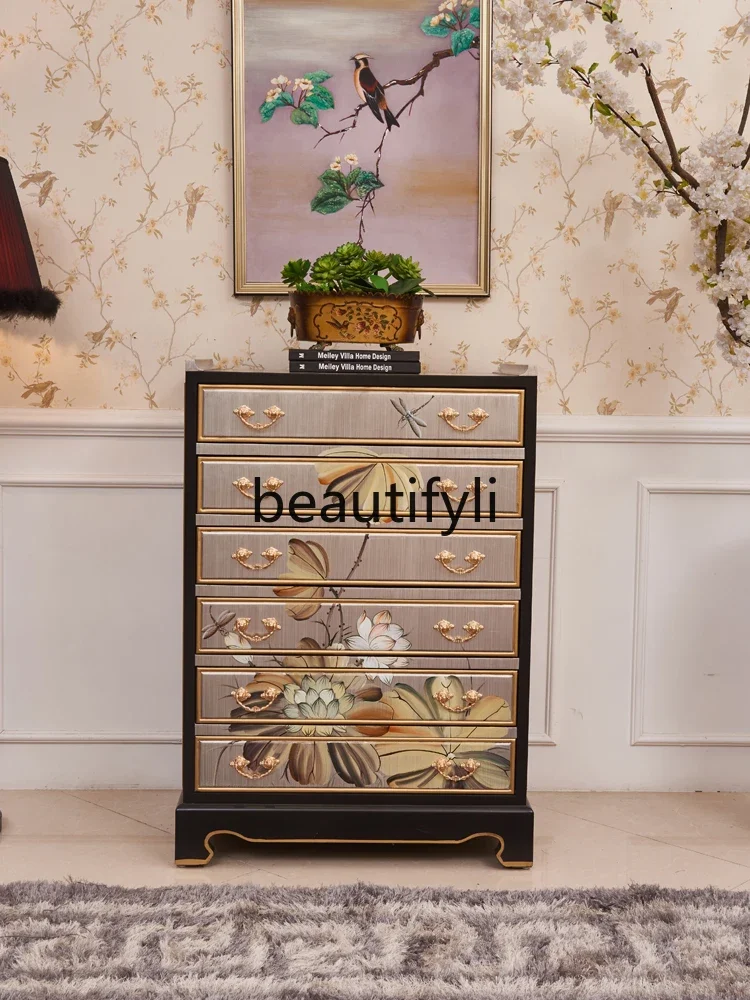 

Modern new Chinese chest cabinet neoclassical painted bedroom six buckets storage living room decorative cabinet