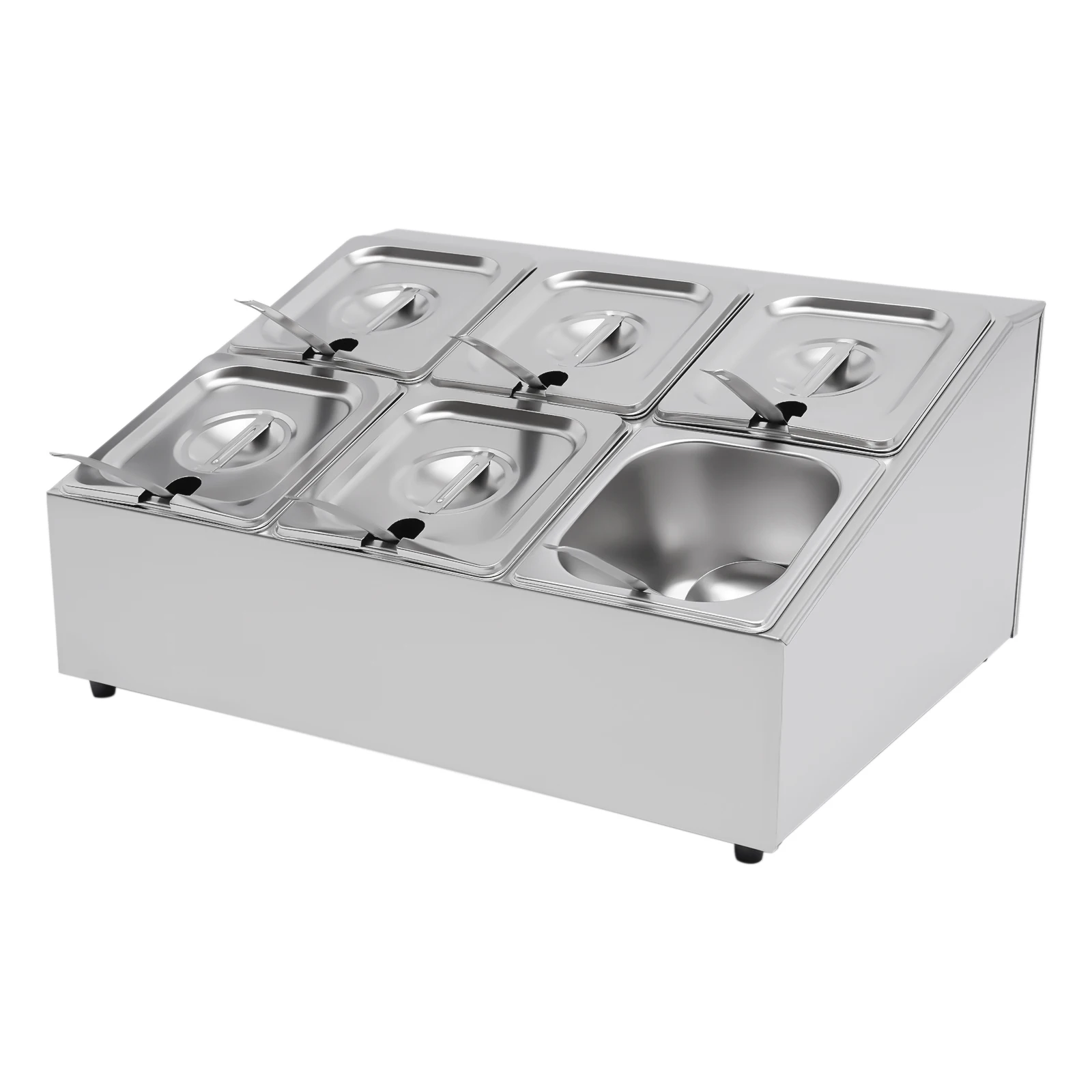 

НОВАЯ Подставка для специй, двухъярусная, из нержавеющей стали, с шестью формами для выпечки 1/6 и шестью ложками, наклонная подставка для столешницы