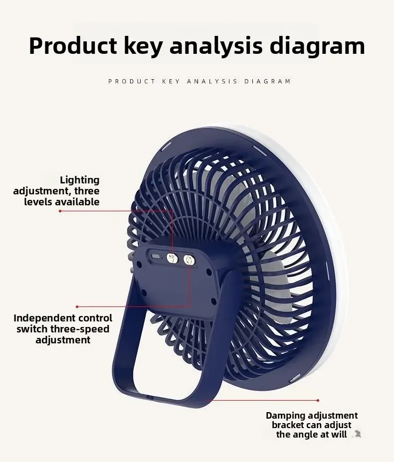 Superior Hanging Three-in-One Small Fan Usb Charging Ultra-quiet Electric Fan, with Night Light, Strong Wind 360 ° Cycle Home B