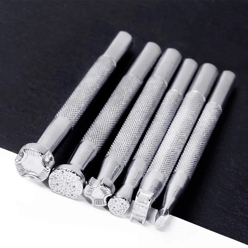 

A64Z 6Pcs Leather Stamping Tools Leather Working Saddle Making Stamps Set Special Shape Stamp Punch Set Leather Craft Tools