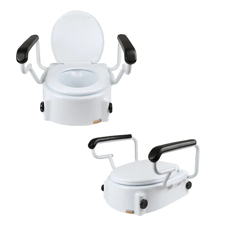 Asiento de inodoro elevado para baño, altura ajustable, para personas mayores y discapacitadas y soporte para inodoro, pasamanos, rieles de baño, reposabrazos para inodoro