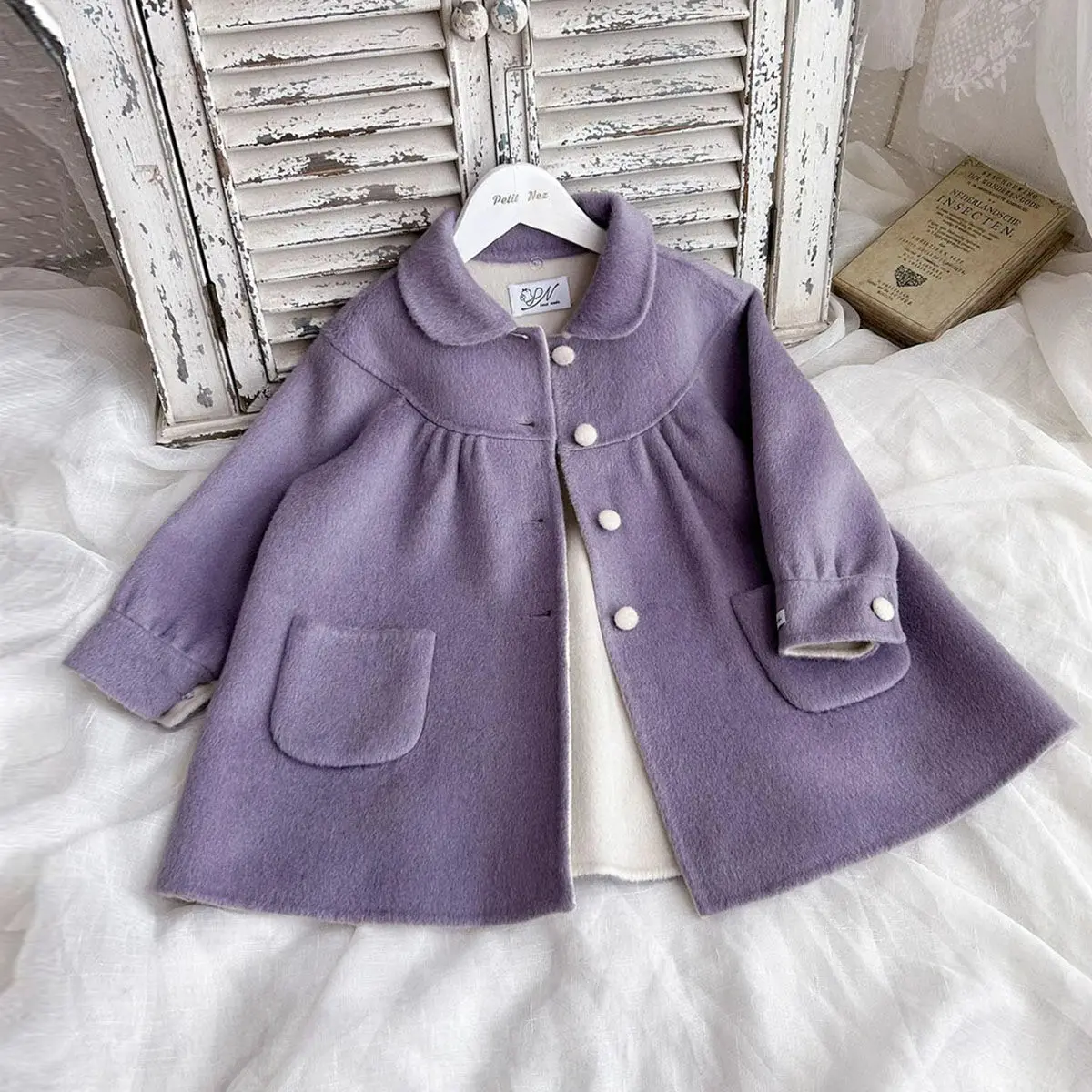 Girls coat 2025 autumn and winter new style lapel double-sided woolen coat children's medium long woolen coat