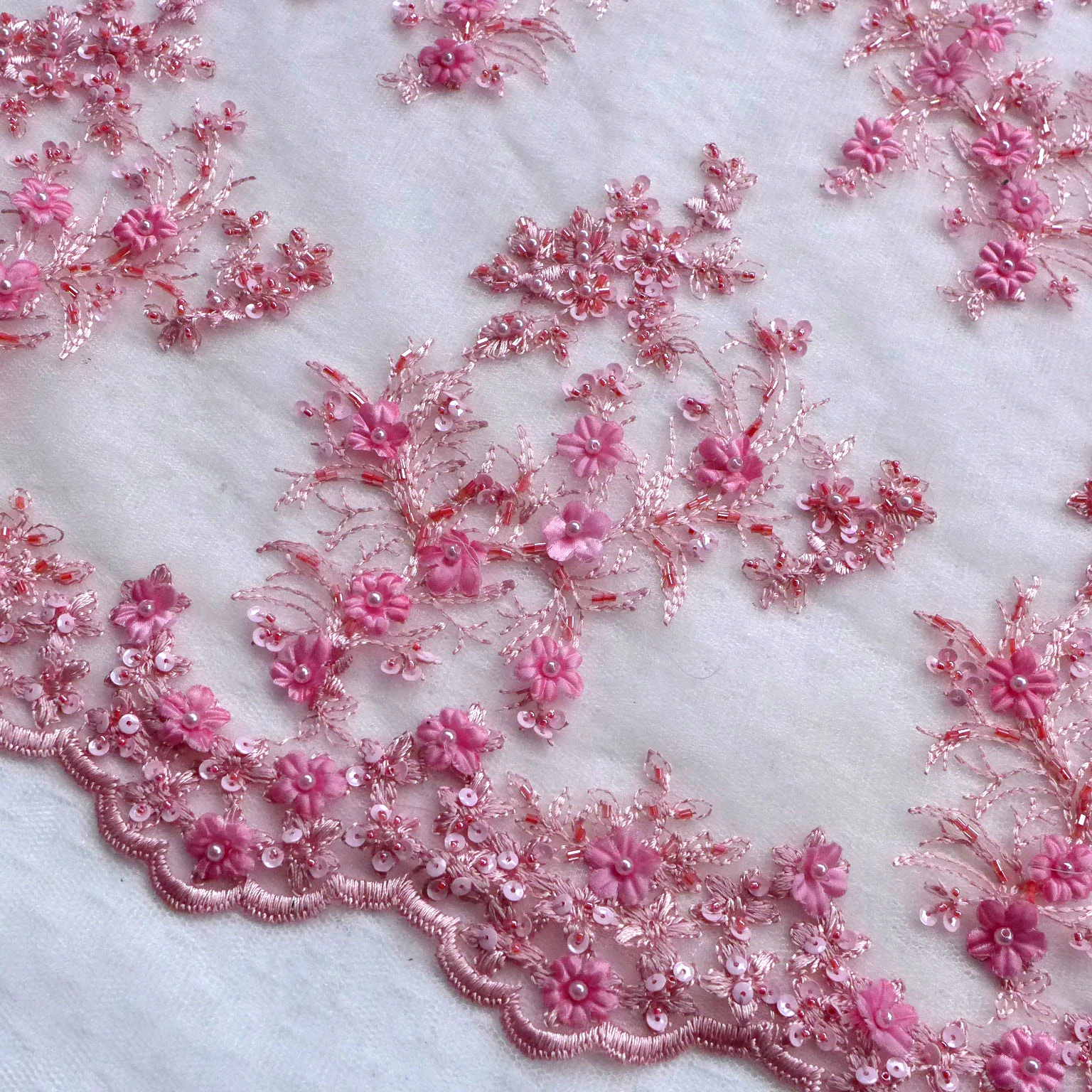 

Розовый высококачественный ручной заказ с бусинами и блестками 3D Маленькая цветочная ткань с вышивкой свадебное платье одежда «сделай сам»