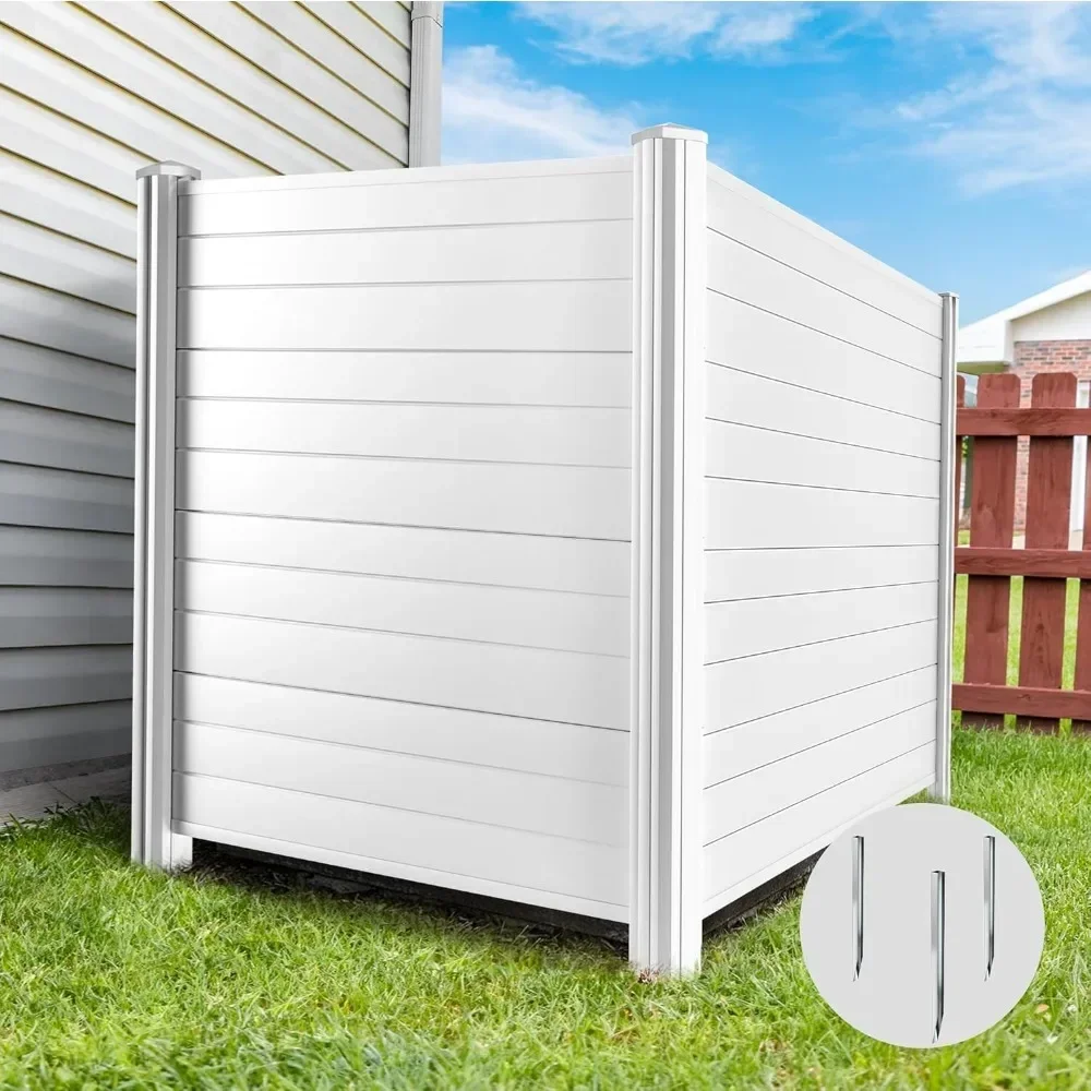 Air Conditioner Fence Privacy Screen Trash Can Enclosure, Outdoor Privacy Fence Panels for Outside (2 Panels with Metal Stake)