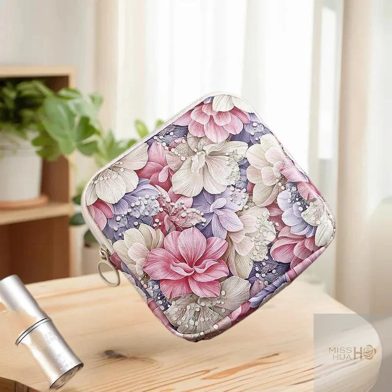 HUA HUA Creative PVC Sanitary Pads Bag Fashion Floral Print Large Capacity Multipurpose Coin Purse Portable Cosmetic Storage Bag