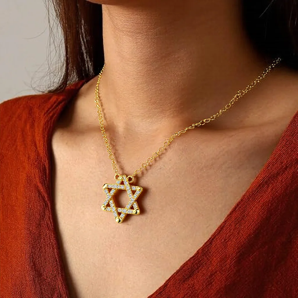 

CHKAWOCI S925 Sterling silver Hexagram Star Pendant Zircon Necklace Fashion personality geometric design sense clavicle chain