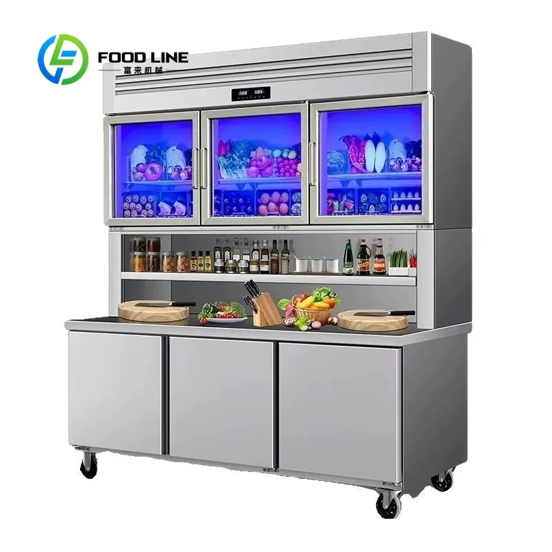 Customized size Commercial stainless steel combination cabinet type refrigerator, single temperature zone, glass display door