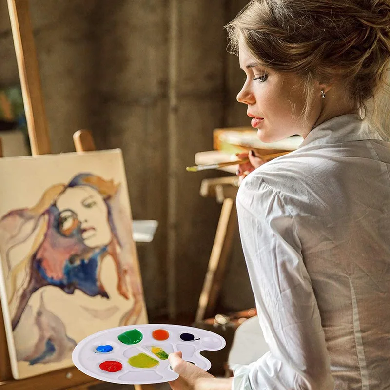 Palet Oval guas 10 buah palet plastik lukisan anak-anak palet lukis tangan palet kaki cat perlengkapan seni grafiti DIY