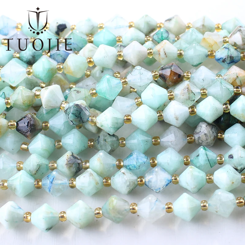 

TUO JIE New Natural 8mm Faceted Bicone Gemstone Beads Azurite Loose Stone Beads for Jewelry Making Bracelet Necklace As Gift