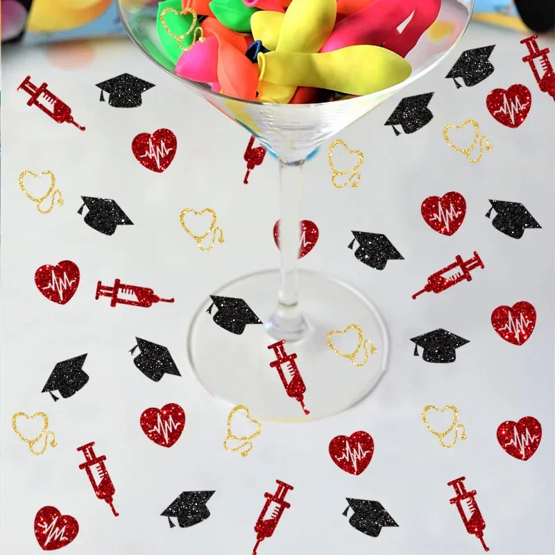 100Pcs/Bag Glitter Stethoscope Doctor Nurse Graduate Paper Confetti for Nursing School Graduation Halloween Party Decoration