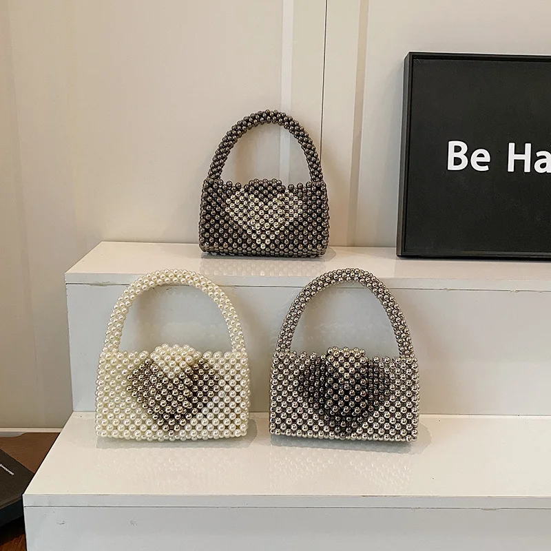 

‌Summer 2025 Pearl Embellished Wristlet - Dainty Cottagecore Handbag for Women, Work Essentials with Card Slot