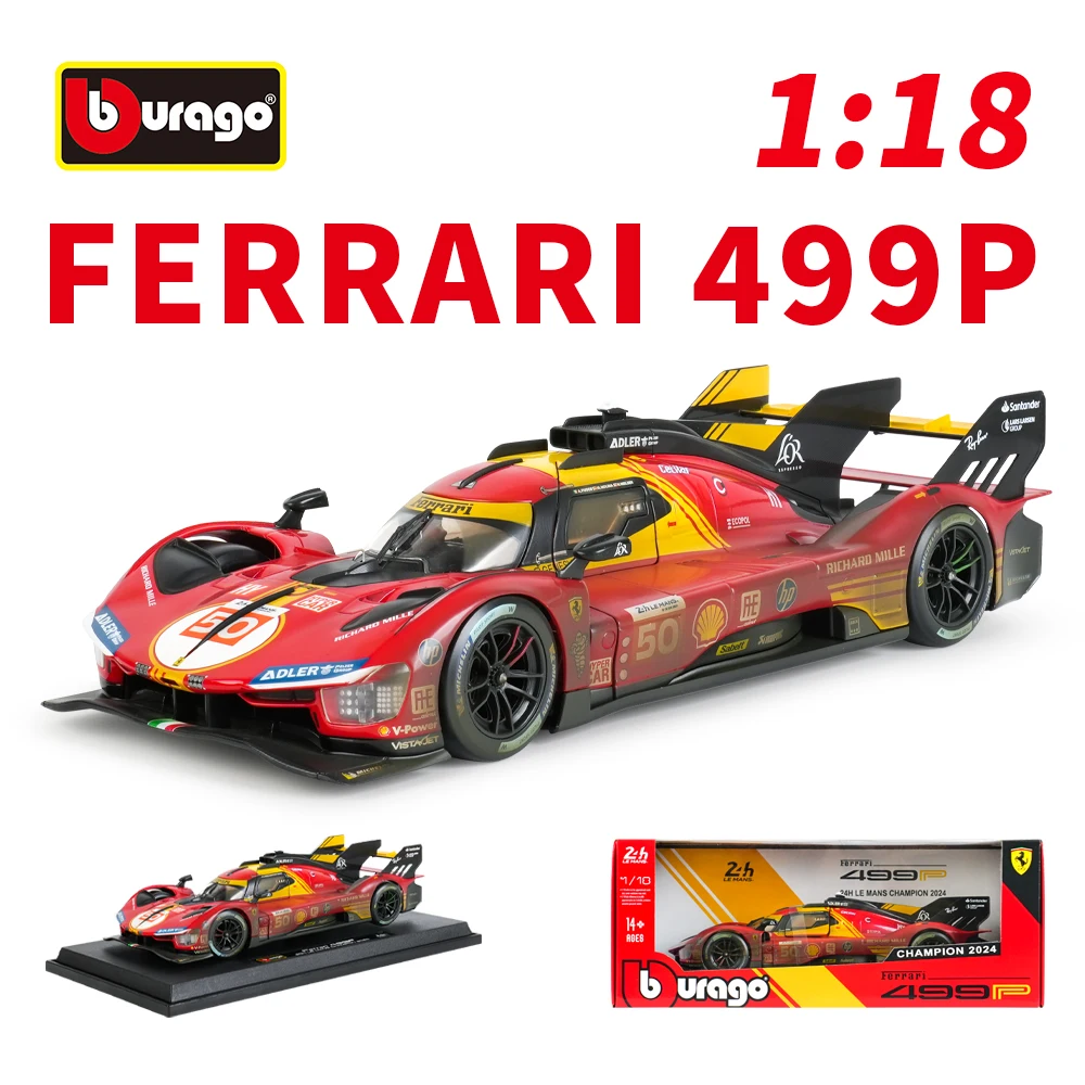 bburago-1-18-ferrari-499p-version-dirty-lmh-2024-24h-champion-coche-de-simulacion-estatica-vehiculos-fundidos-a-presion-modelo-coleccionable-juguetes-de-coche