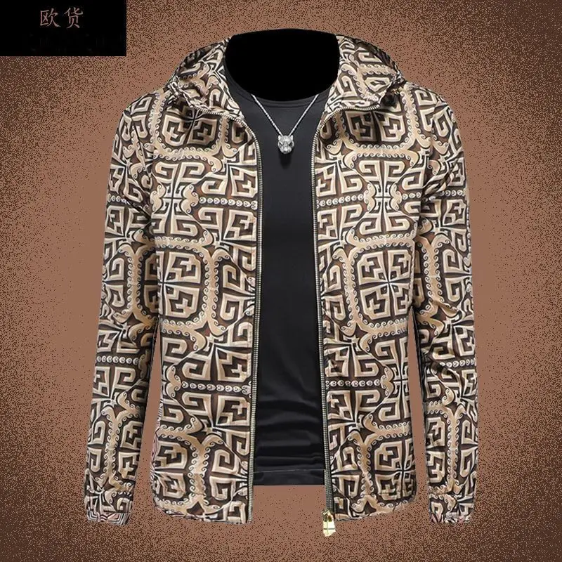 

Checkered Men's Light Luxury Hooded Printed Jacket, Casual Fashion Trend Jacket