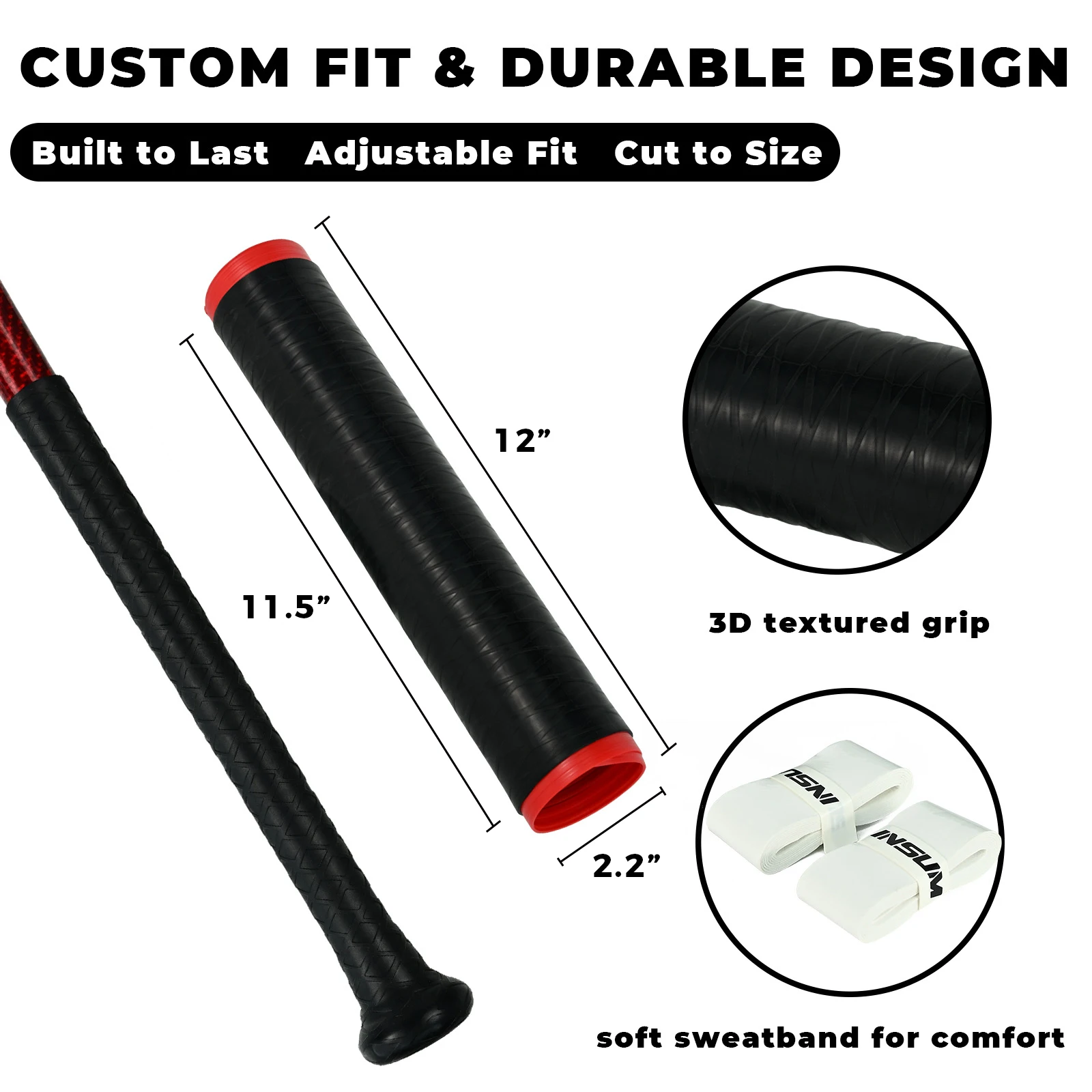 INSUM Silicone Bat Grip Tape for Baseball & Softball & Cricket, Easy to Install, 3D Anti-Slip Texture Increase Stickiness