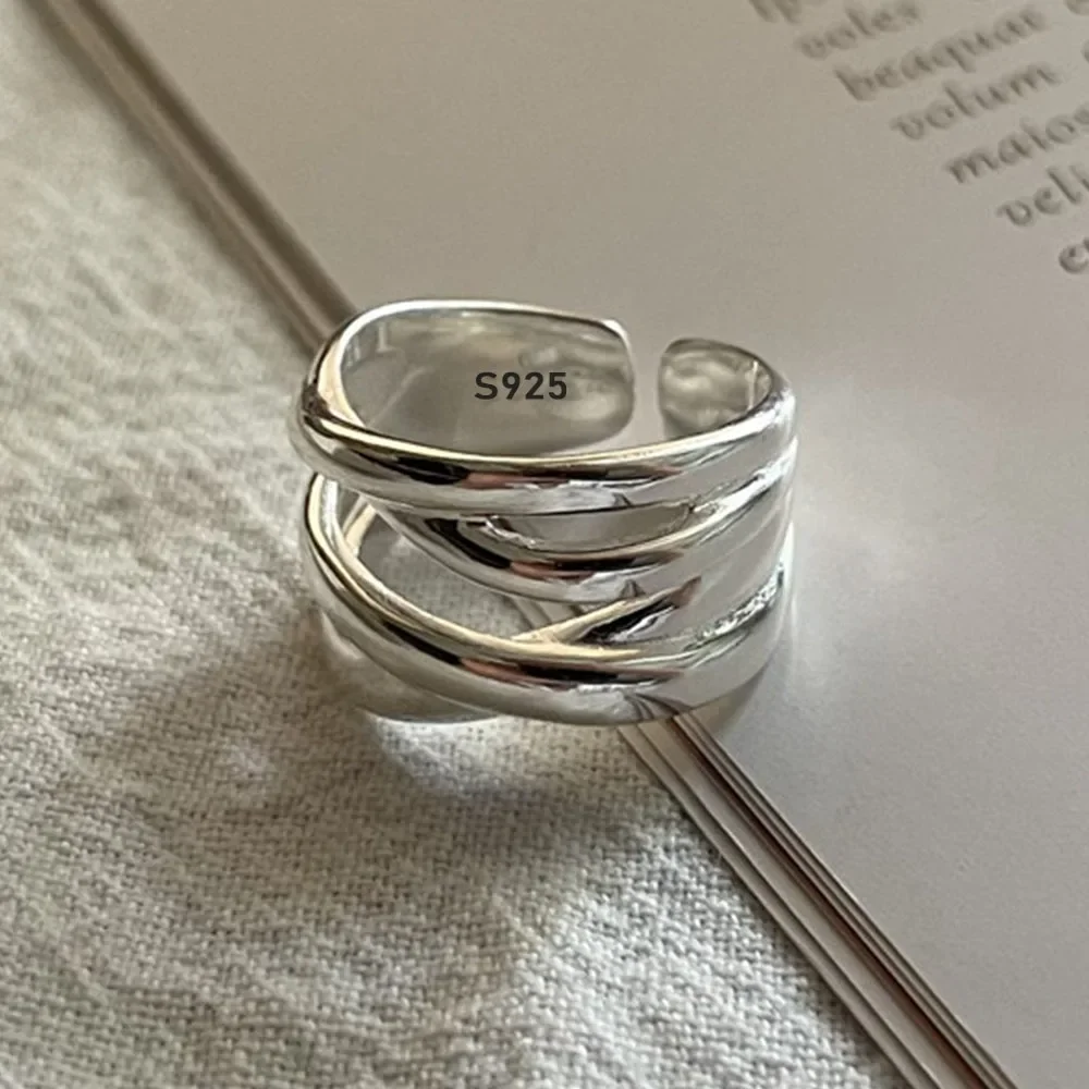 Anillos abiertos de Plata de Ley 925 para mujeres y hombres, anillo de líneas irregulares hecho a mano a la moda para parejas, joyería de fiesta, regalo para prevenir alergias
