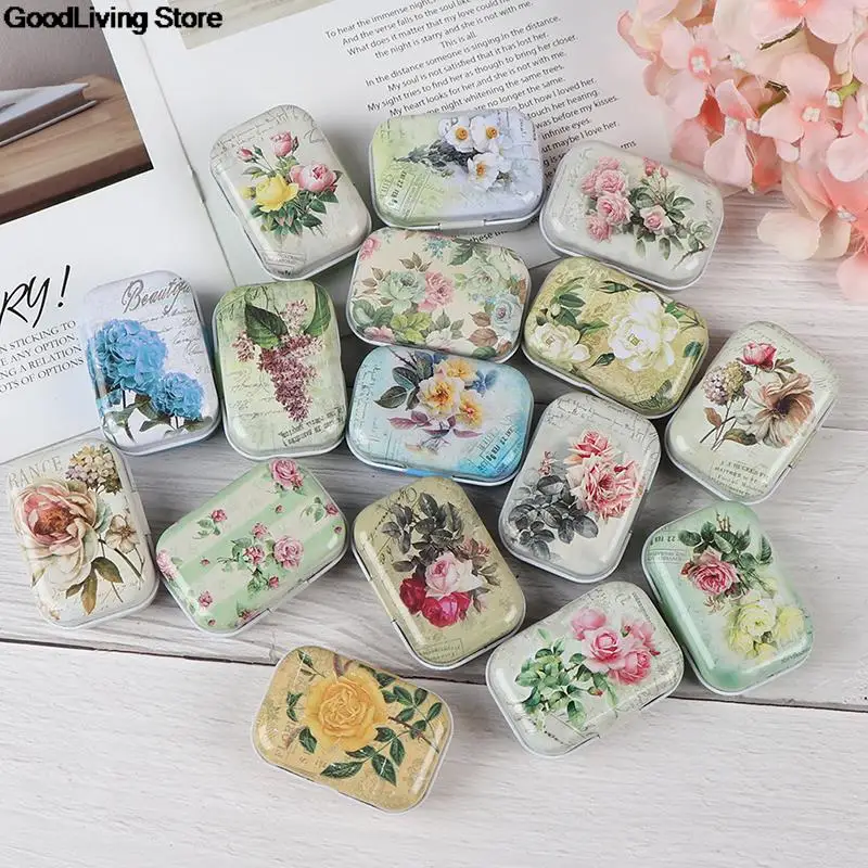 1PC Vintage Flower Printing Mini Tin Box For Jewelry Wedding Favor Metal Candy Box Decorative Storage Boxes Gift Home 6x4x2.5cm