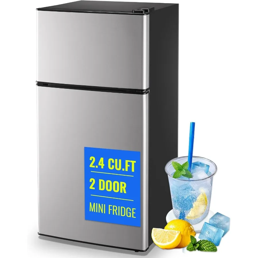 

Compact Dual Door Small Fridge with Freezer for Apartment Use 2.4 Cu.Ft Personal Cooling Solution with Silver Finish Ideal for