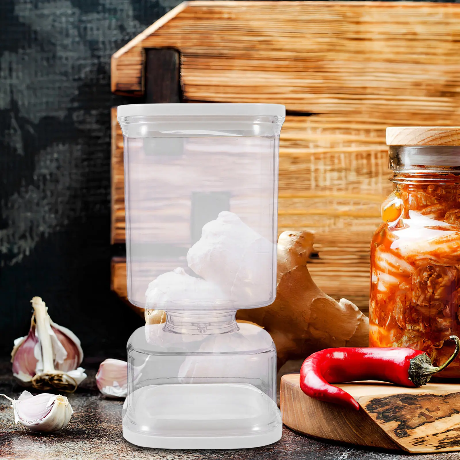 1000Ml Hourglass Shaped Plastic Pickle Jar with Strainer Lid for Kimchi Fermentation Dry Wet Separation Airtight Clear Storage