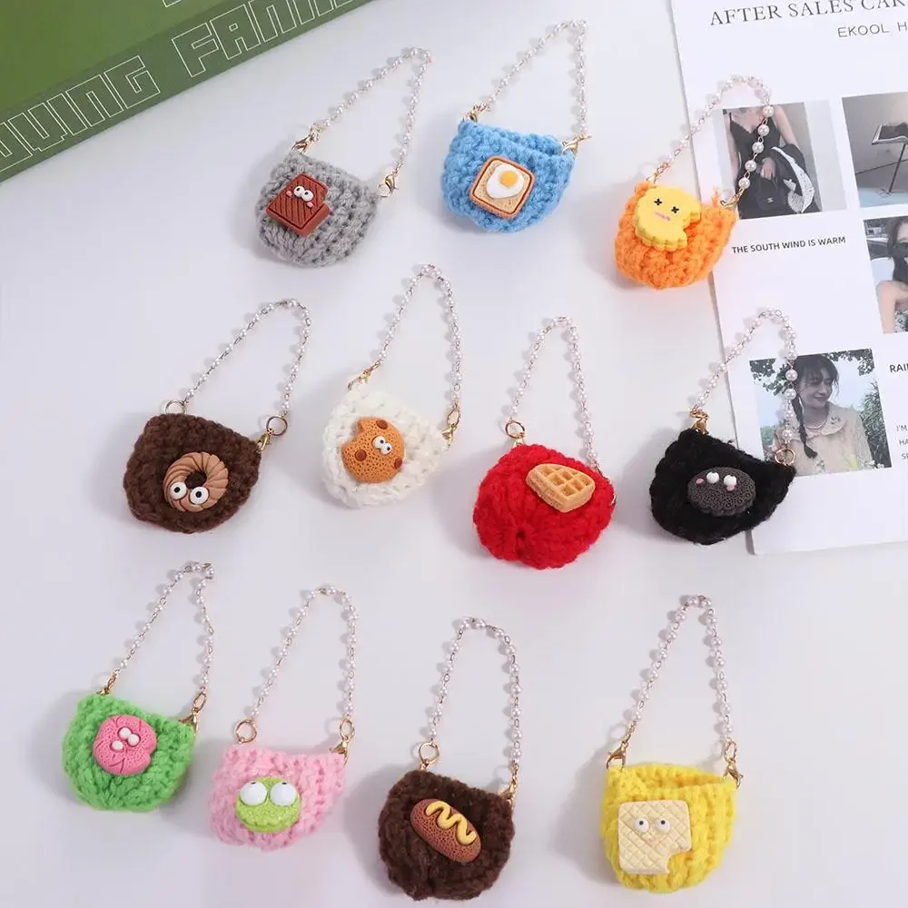 Pearl Chain Doll Knitted Shoulder Bag Woven Miniature Mini Crossbody Doll Bag Colorful Handbag Dollhouse Knitting Wool Bag