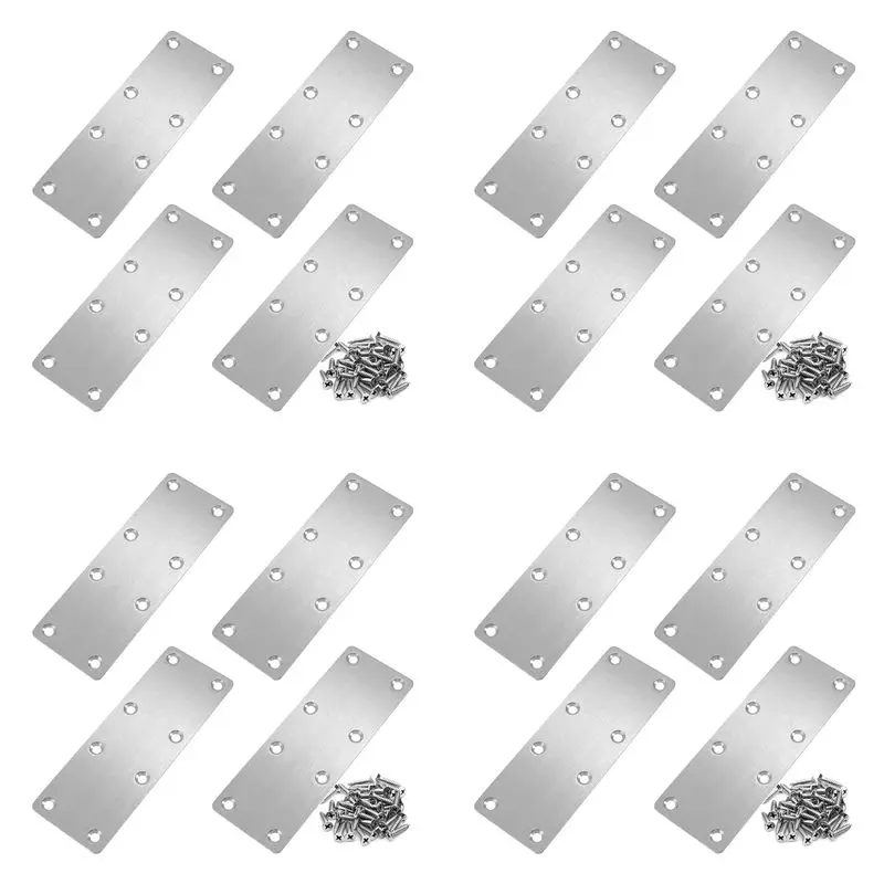 16 PCS Straight Bracket Flat Mending Plate Stainless Steel Brace With Screws For Furniture Wooden Door Wood-A68E