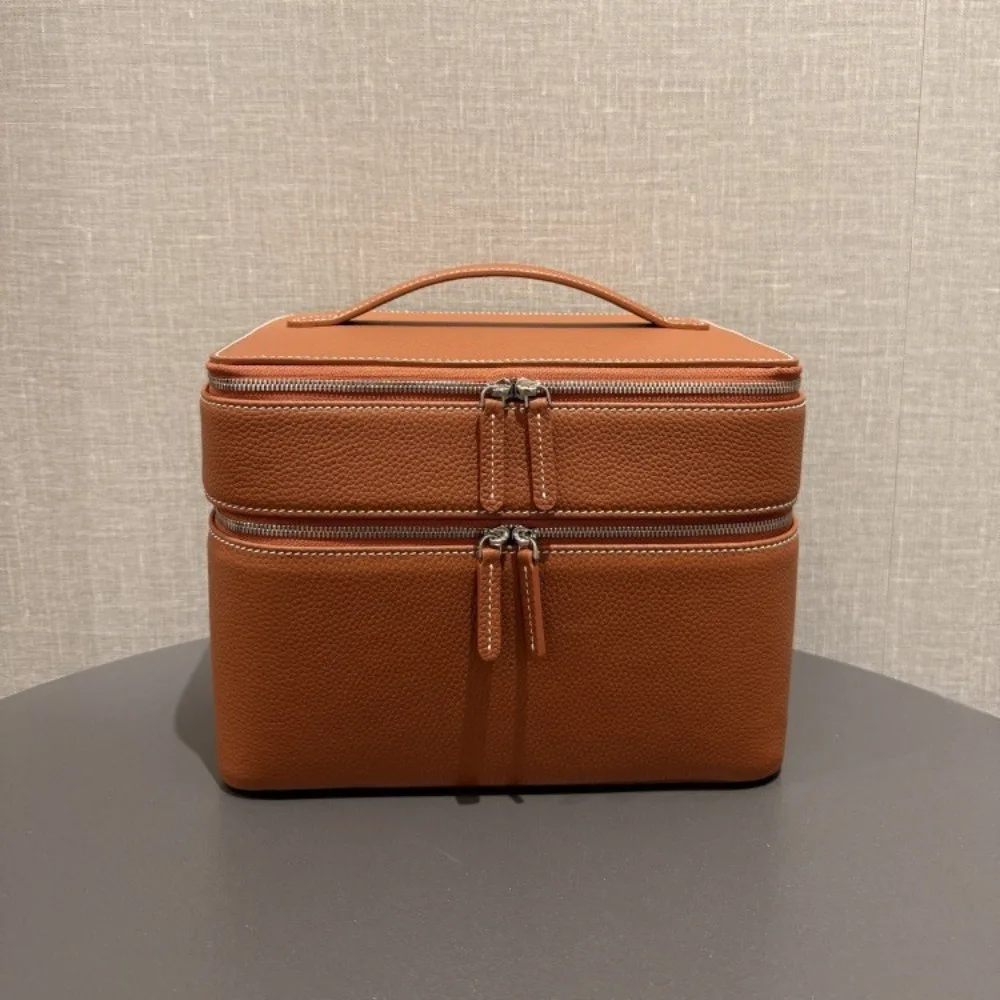 First Layer Cowhide Large-capacity Cosmetic Case Multi-functional Cosmetic Travel Jewelry Bag Storage Handbag Advanced Simple ·