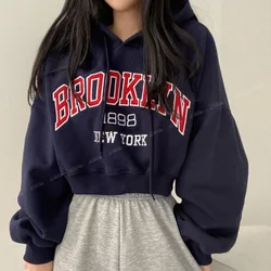 Femme Spring Casual Fashion Drawstring Hoodies Women Clothes All-match Young Style Appear Thin Letter Cotton Long Sleeve Sweatsh