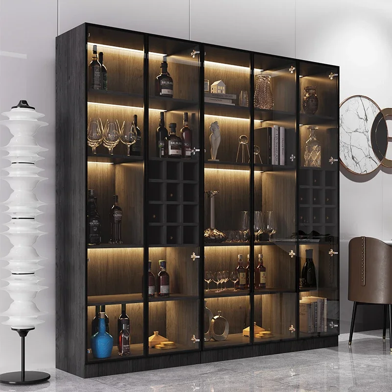 Modern minimalist tempered glass door, light luxury, high-end solid wood display cabinet