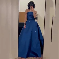 Charming A-line Prom Gown Off Shoulder Sexy Backless Satin Boat Neck Evening Dresses for Women فساتين للحفلات الراقصة