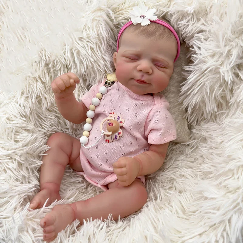 48CM Newborn Baby Doll Reborn Pascale Asleep Full Silicone Body Lifelike 3D Skin with Visible Veins High Quality Handmade Doll