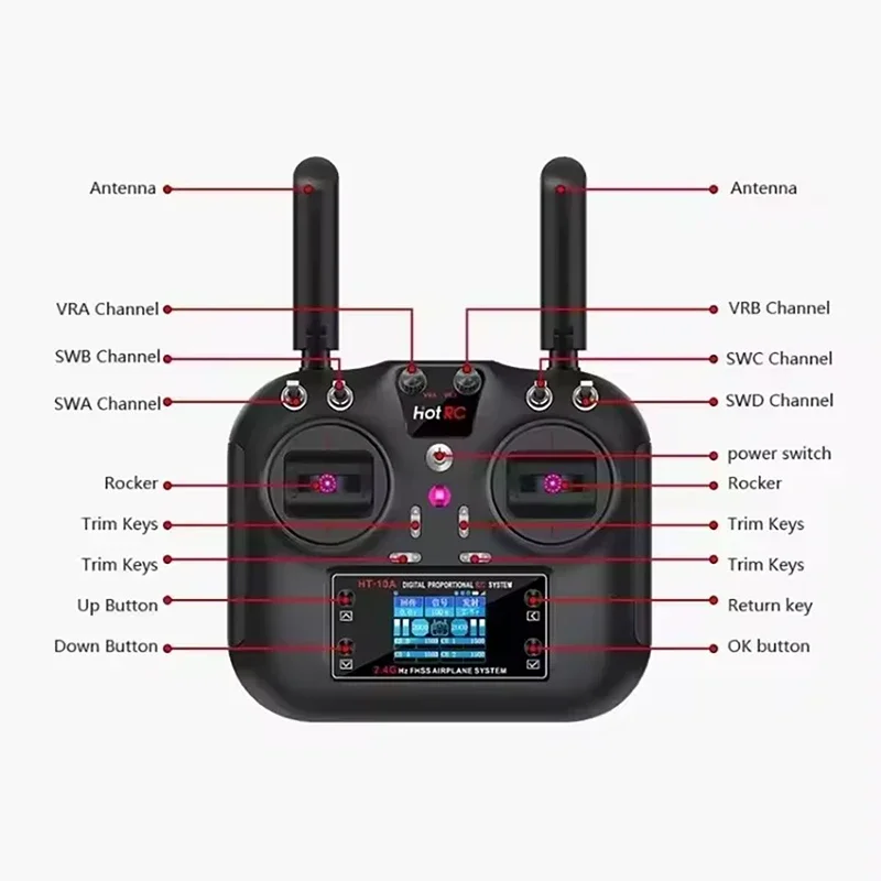 HOTRC HT-10A HT10A 2.4 Ghz 10CH émetteur télécommande avec récepteur F-10A pour avion RC jouet bateau Drone Robot