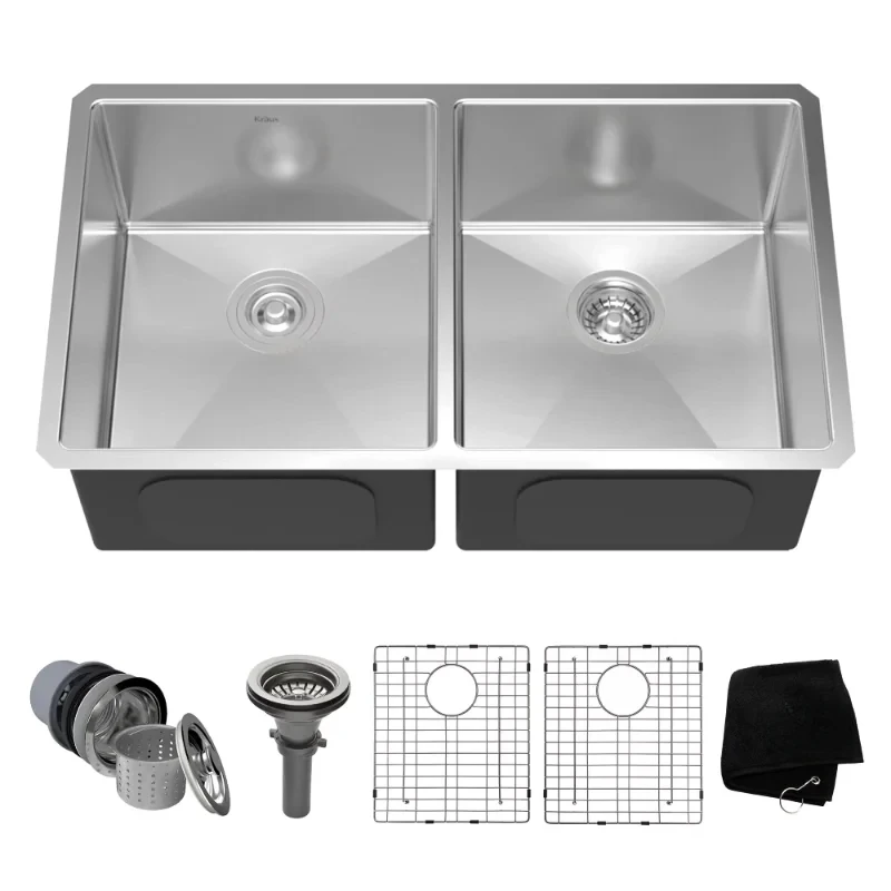 

Kraus 33 Inch Rectangular Undermount 50/50 Double Stainless Steel Kitchen Sink