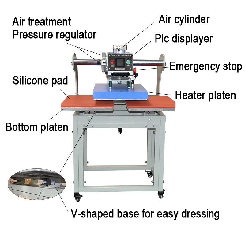 空気圧二重ステーション熱プレス機,昇華印刷機,Tシャツ用熱伝達40x60cm
