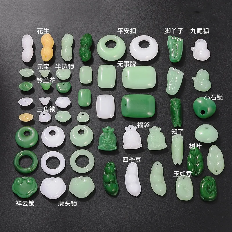 3-teiliges Set aus echtem Naturjade: DIY-Armband, Anhänger, Halsketten-Zubehör, geschnitzter Jadeit-Schmuck, modisches Amulett, Geschenke für Männer und Frauen