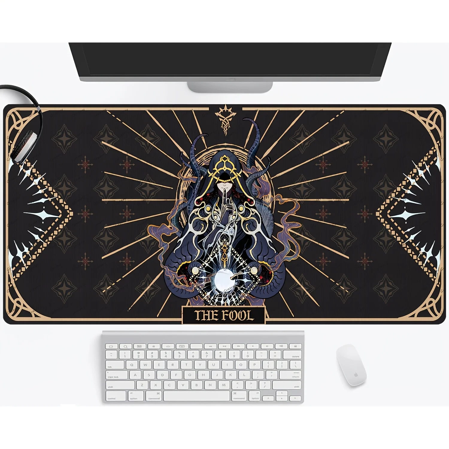 The Fool Tarot Card Oversized Gaming Mouse Pad Non-Slip Rubber Desk Mat Mystical Design for Office Home