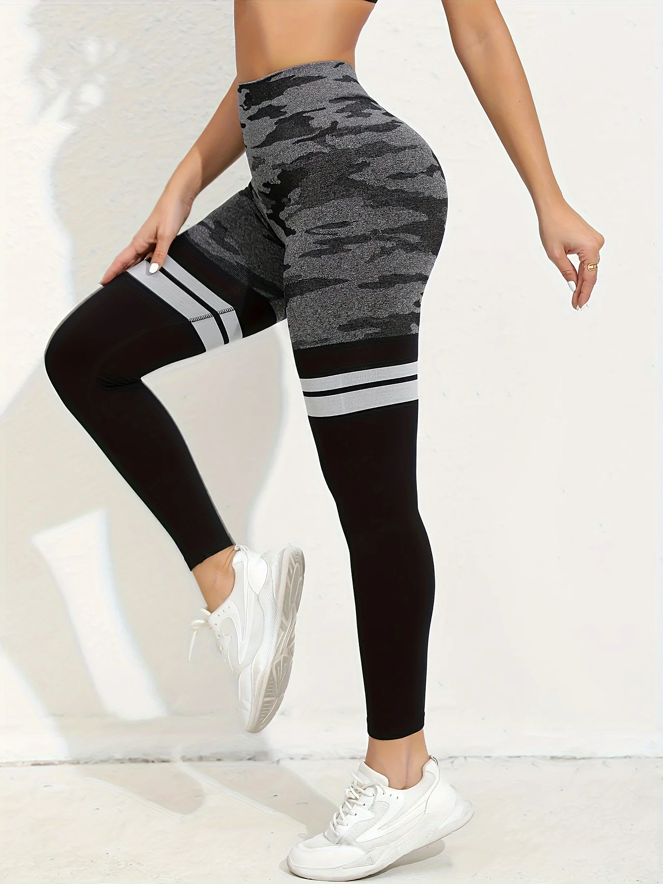 High Waisted Striped Butt Lifting Leggings for Women - Seamless Workout Gym Booty Yoga Tight Pants