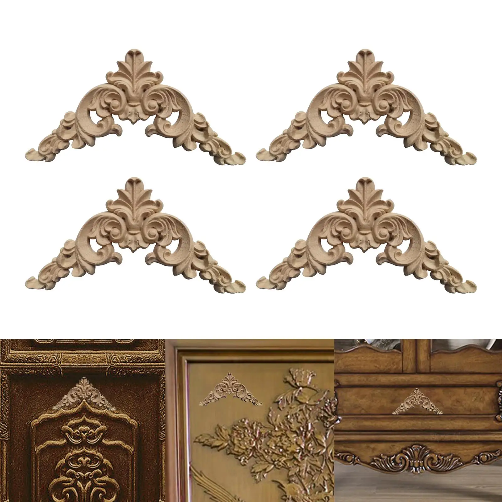 Rubber Wood Carved Appliques Onlays for Cabinet Drawer Headboard Dresser Mantels Fireplace Decor Unpainted Ornaments