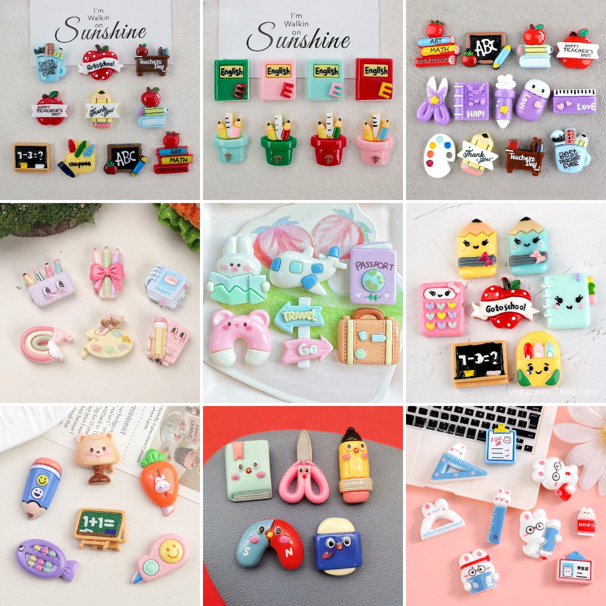 100pcs Cute Cartoon Mini Stationery Pencil Book Series Resin Flatback Cabochon DIY Accessories for Hairclip Shoe Buckle Pendants