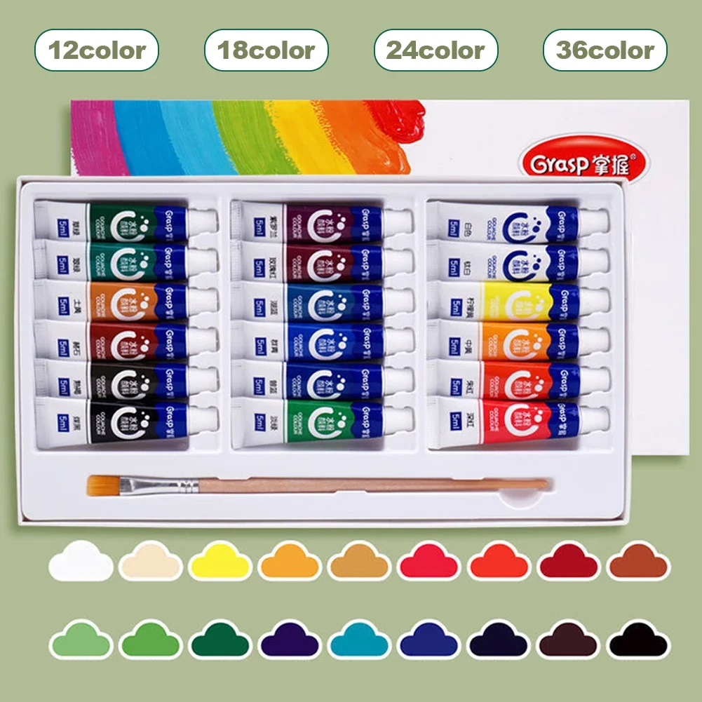 Kit de pigmento Gouache de la Academia de Arte, 12/24/36 colores, 5ml por tubo, pigmento de acuarela para estudiantes artísticos, juego de pintura de acuarela para principiantes